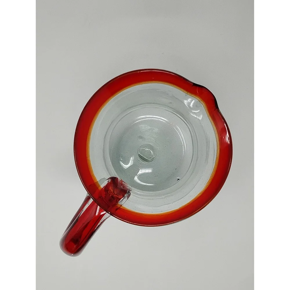 Boho Minimalist Mexican Style Hand Blown Glass Pitcher Recycled Serving Carafe